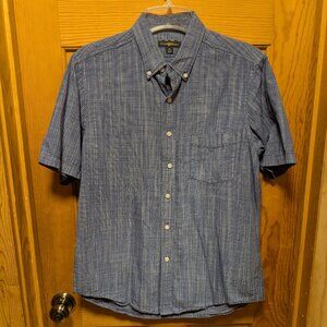 Club Room Mens Blue Mirco-Check Button Up Short Sleeve Shirt
